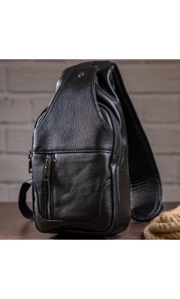 Кожаный черный рюкзак мужской на одну шлейку 74004