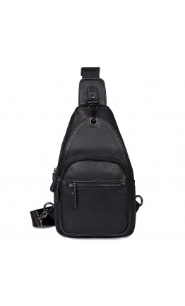 Черный мужской рюкзак, слинг мужской кожаный 74008