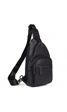 Черный мужской рюкзак, слинг мужской кожаный 74008
