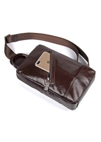 Кожаный мужской рюкзак-слинг коричневый 74010C