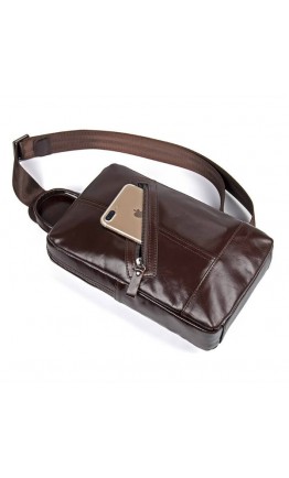 Кожаный мужской рюкзак-слинг коричневый 74010C
