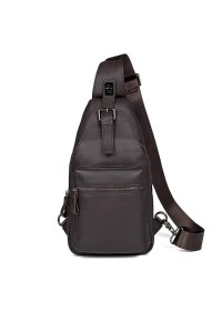 Кожаный коричневый мужской слинг - рюкзак 74012Q