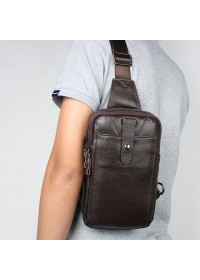Мужской коричневый кожаный рюкзак слинг 74018C