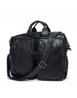 Мужская черная кожаная сумка трансформер рюкзак 77014A-1