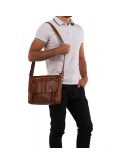 Фотография Рыжая кожаная мужская сумка на плечо 77022B-3