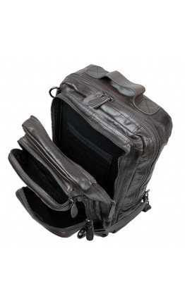 Большая вместительная серая кожаная сумка - рюкзак 77039i