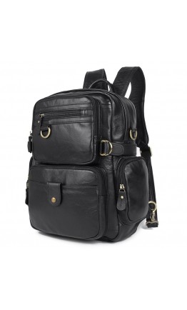 Черный кожаный мужской рюкзак - сумка на плечо 77042A