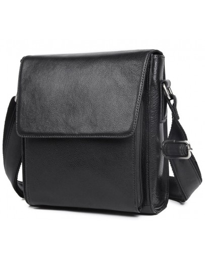 Фотография Черная кожаная мужская сумка через плечо 77055A-2