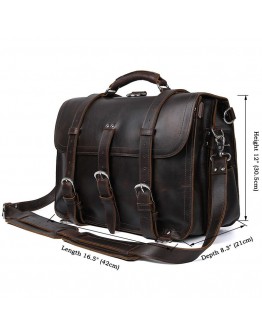 Большая кожаная винтажная мужская коричневая сумка 77072Q