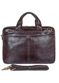 Мужская темно-коричневая кожаная мега функциональная сумка 77092-3c