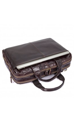 Мужская темно-коричневая кожаная мега функциональная сумка 77092-3c