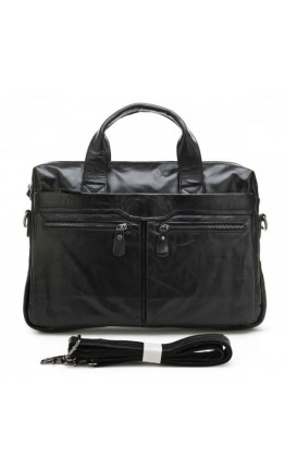 Кожаная мужская сумка черного цвета глянцевая 77122A