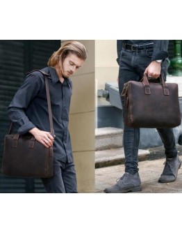 Кожаная коричневая мужская вместительная сумка 77167R
