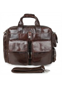 Кожаная коричневая мужская вместительная сумка 77219C-3С