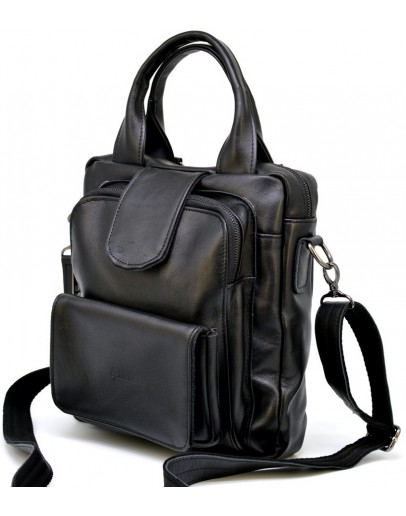 Фотография Черная кожаная сумка в руку и на плечо трансформер 77266A2