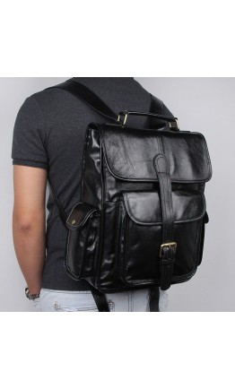 Черный оригинальный мужской кожаный рюкзак 77283A