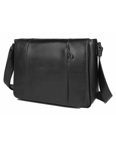 Фотография Черная кожаная мужская вместительная сумка на плечо Vintage 77338 AA