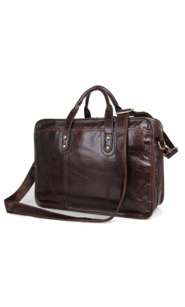 Вместительная мужская кожаная коричневая сумка 77345C