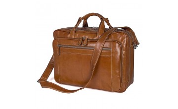 Кожаная мужская большая сумка, рыжий цвет 77380B