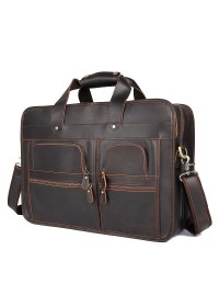 Темно-коричневый вместительный кожаный мужской портфель 77387R-1