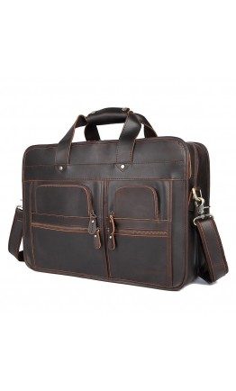 Темно-коричневый вместительный кожаный мужской портфель 77387R-1