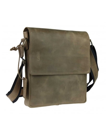 Фотография Кожаная мужская сумка на плечо оливкового цвета 77540-SKE