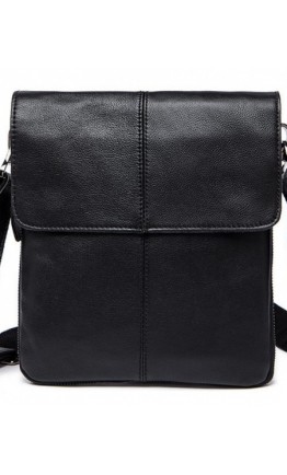 Черная мужская сумка кожаная через плечо 78005A
