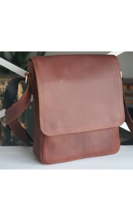 Рыжая кожаная вместительная мужская сумка на плечо 79773889-SGE