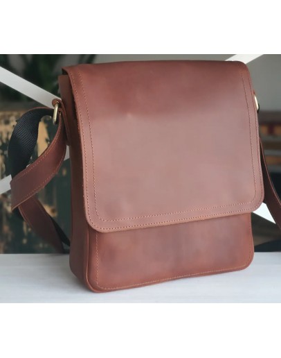 Фотография Рыжая кожаная вместительная мужская сумка на плечо 79773889-SGE