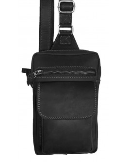 Черный мужской кожаный слинг с накладным карманом 7888291-SKE