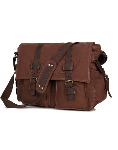 Фотография Мужская сумка для ноутбука, тканевая коричневая 79005C