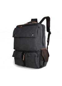 Вместительный чёрный мужской рюкзак из парусины 79022A