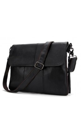 Чёрная кожаная мужская плечевая сумка 8007-1A