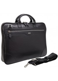 Кожаный черный мужской портфель, сумка для ноутбука DESISAN 803-101
