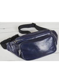 Кожаная синяя удобная сумка на пояс - бананка 8032731-SGE
