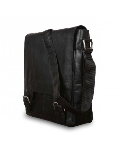 Фотография Черная кожаная фирменная сумка на плечо Ashwood 8342 BLACK
