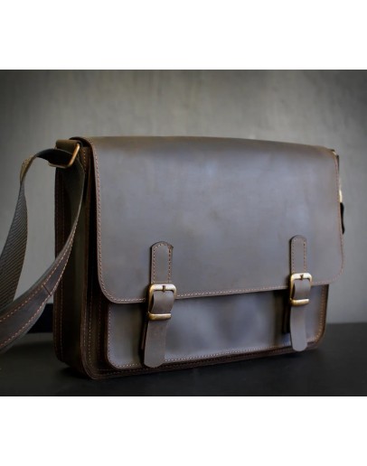 Фотография Кожаная коричневая горизонтальная сумка А4 с клапаном 7111-SGE
