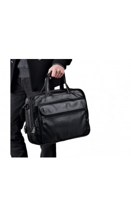 Вместительная мужская черная кожаная сумкаTiding Bag 8712A