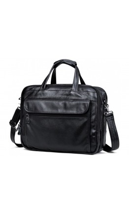 Вместительная мужская черная кожаная сумкаTiding Bag 8712A