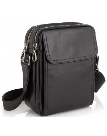 Фотография Мужская черная кожаная сумка на плечо Tiding Bag 8912A