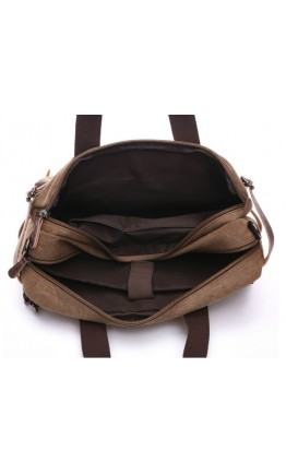 Коричневая сумка - рюкзак из плотной ткани и кожи 79030c