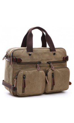 Коричневая сумка - рюкзак из плотной ткани и кожи 79030c