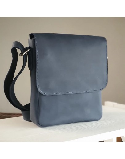 Фотография Темно-синяя кожаная сумка через плечо 52111-SGE