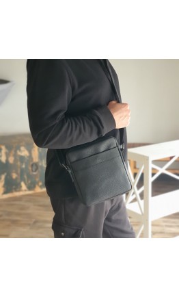 Кожаная черная мужская сумка на плечо 7761001-SGE
