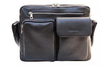Сумка черная кожаная на плечо формата А4 Newery N9812GA