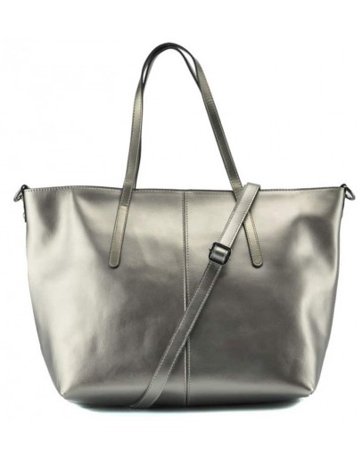 Фотография Кожаная женская деловая серебряная сумка GR3-8687GM