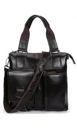 Темно-коричневая мужская сумка из глянцевой кожи L1123