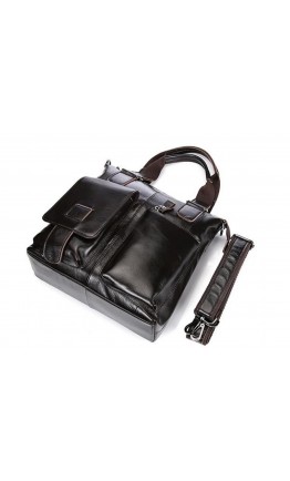 Темно-коричневая мужская сумка из глянцевой кожи L1123