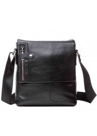 Черная мужская кожаная сумка с множеством карманов M6015A