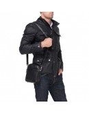 Фотография Кожаная черная мужская сумка на плечо M711-2A